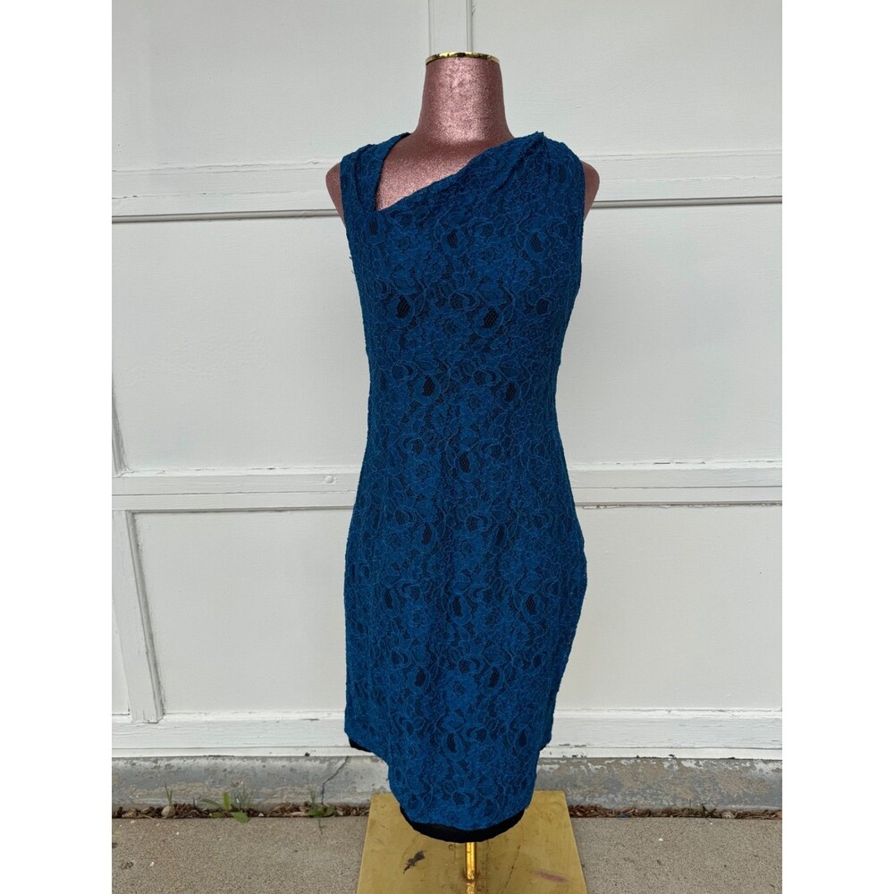 Marc New York Blue Lace Asymmetric Cutout Back Sheath Party Dress Size 8 Lined